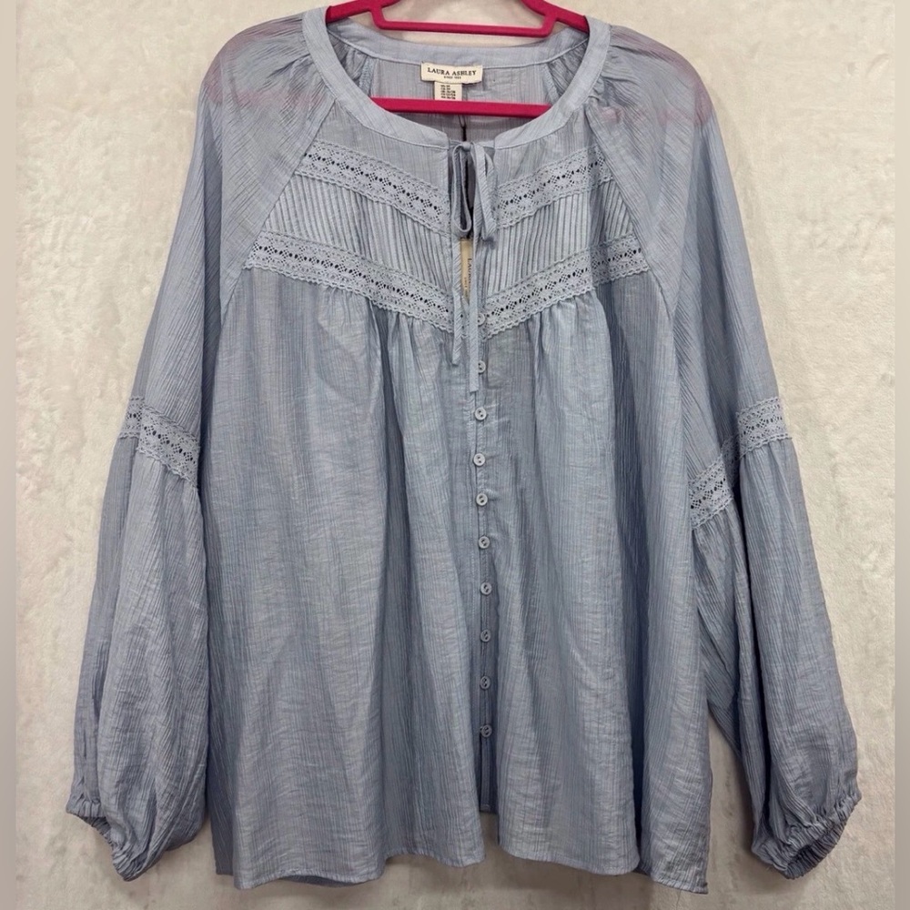 Laura Ashley Pale Blue Boho Button-Front Blouse - Picture 5 of 5